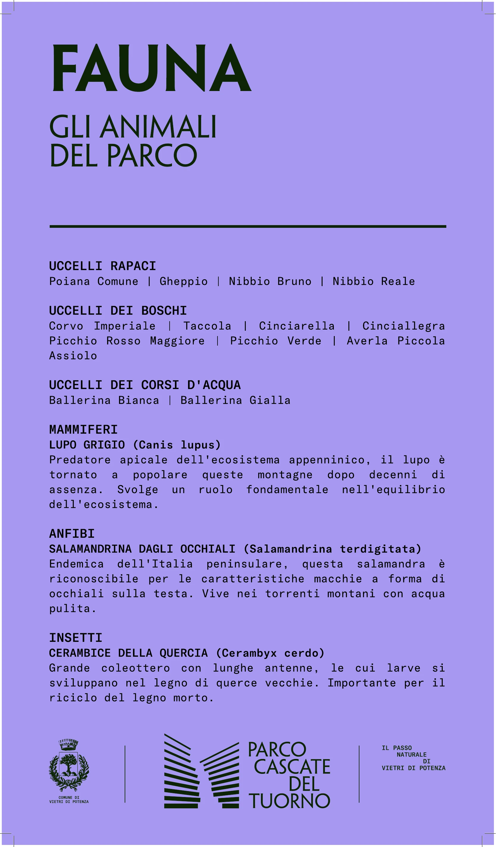 Pannello ufficiale sulla fauna