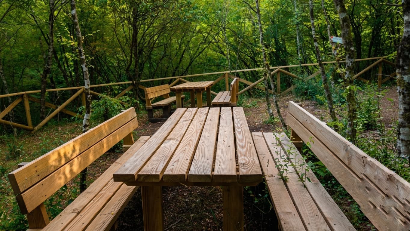 Area picnic immersa nel bosco